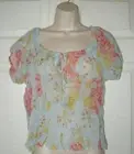 Charlotte Russe Women's Large Summer Top Light Blue Floral Short Sleeves NWT