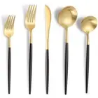 Matte Black Gold Silverware Set for 6,Modern Stainless Steel Brushed Cutlery ...