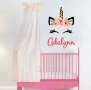 Head Unicorn Sticker Decor Baby Girls Name Wall Decal Nursery Art Vinyl SD44