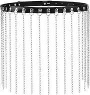 [Generic] Women Punk Waist Chain Belt Metal Tassel Pu Leather Vintage Rocker Fashion Dress Belt for Jean Pants Skirt Costume