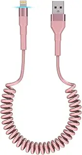 Pink Car Charger Cable - Coiled Lightning Cable for Apple CarPlay with 480Mbps Data Sync LED [MFi Certified], Fast Charging Short USB to Lightning Pink Retractable iPhone Charger Cord for Car