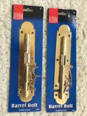 Ferum 6” Brass plated steel Barrel Bolt, BD 90-6 BP, long throw bolt, Lot of 2