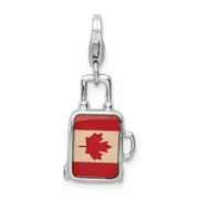 Sterling Silver Amore La Vita Rhodium-Plated Polished 3-D Enameled Canadian Flag Suitcase Charm With Fancy Lobster Clasp
