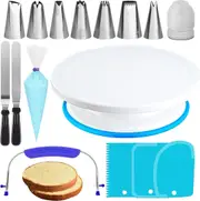35pc Cake Turntable & Leveler with Non-Slip Pad, 7 Icing Tips, 20 Bags, Spatula Set & eBook