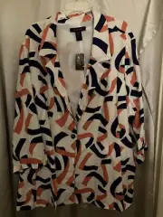 Ashley Stewart Plus Size Abstract Print Blazer Linen 36 NWT
