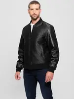 GUESS Black Logo Varsity Bomber Jacket Size: Medium, Polyamide