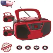 Red & Black Wireless Boombox - Portable CD Player with Bluetooth and AM/FM Tuner