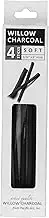 Pacific Arc Large Willow Charcoal Stick 4/Pkg, Soft, Black, Thick Willow Charcoal for Sketching and Drawing