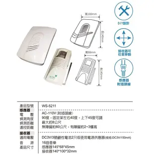 【海夫健康生活館】伍星 分離式 來客報知器 迎賓報知器 雙包裝(WS-5211) (7.1折)