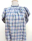 Trovata Birds of Paradise Carla Highneck Shirt Sz S Blue Plaid Flutter Sleeves
