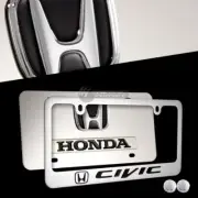 2pcs HONDA CIVIC Black Stainless Steel License Plate Frame w/ Cap - Front & Back