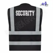 Security Black Safety Vest High Visibility White Design 2" Strips w/pockets