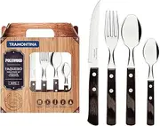 Tramontina Stainless Steel Tableware 24-Pieces Set with Polywood Handles