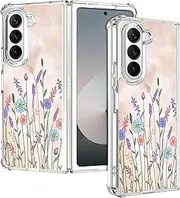 [SuzaCase] Clear Case for Samsung Galaxy Z Fold 5 - Samsung Z Fold 5 5G Case with Stylish Floral with Stems Pattern Printed Durable Clear Shockproof Drop Protection Back Case for Samsung Z Fold5