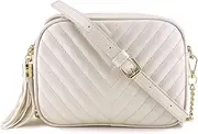 [moerpusi] Simple Shoulder Crossbody Bag With Metal Chain Strap And Tassel Top Zipper