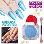 AURORA CANDY Light BLUE Chrome Unicorn Nail Powder PASTEL MIRROR Effect RAINBOW
