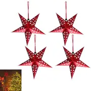 4Pcs Christmas Paper Star Lantern Lampshade 3D Paper Star Hanging Decoration for Xmas Wedding Party Home-Red
