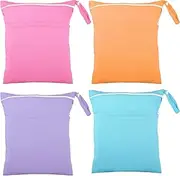 Shappy 4 Pcs Wet Dry Bag for Baby Cloth Diapers Waterproof Wet Bag Washable Travel Reusable with 2 Pocket for Travel Beach Pool(Blue, Purple, Pink, Orange)