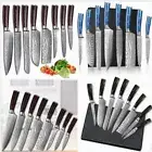 8Pcs Kitchen Knife Chef Knife Damascus Pattern Cleaver Santoku Paring Knife