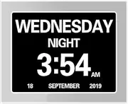 7/8 Inch LED Digital Calendar Clock, with Date/Day/Time,7 Languages Auto-Dimming,Alarm Clock Wall Clock for Seniors, Dementia, Child (White, 8inch)