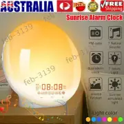 Wake-up Light Sunrise Alarm Clock LED FM Radio Snooze Clock Bedside Night Lamp
