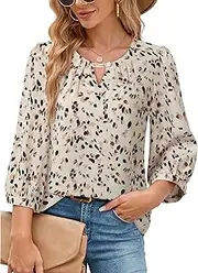 [VALOLIA] Women's 3/4 Sleeve Dressy Blouses Shirts Business Casual Work Chiffon Tunic Tops