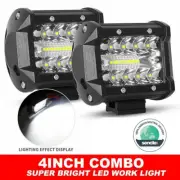 Pair 4 inch Work Lights Spot Flood LED Light Bar Reverse 4WD 12V 24V Spread WIDE