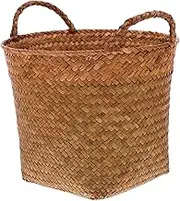 Cabilock Straw Woven Basket Hand Woven Storage with Double Handles Rustic Decorative Basket for Organizing Sundries Flowers Vegetables for Home Kitchen Use