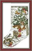 Amiiba Stamped Cross Stitch Kits, Winter Forest Animal Christmas Stocking DIY 11CT 16.9x26.7 inch (Christmas Stocking)