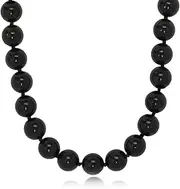 [ISAAC WESTMAN] 10mm Polished Black Onyx Beaded Necklace for Women | 925 Sterling Silver Clasp