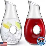 2 Pcs 48 Wine Decanter Carafe, Wine Aerator, Clear Glass Pierced Pitcher Juic