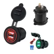 Red LED Dual Outlet Car Boat USB Charger Power Socket 2.4+2.4A w/ Cable 12/24V (for: Daihatsu)