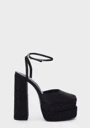 [Public Desire] Wide Fit Black Sparkly Moonchild Platform Heels