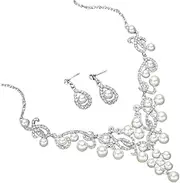 [LIFKOME] 1 Set Pearl Necklace and Earring Dangle Set Alloy Ear Drop Jewelry for Bride Women Wedding Accessory with Elegant Design and Workmanship
