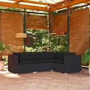 4 Piece Garden Lounge Set with Cushions Poly Rattan Black, Conversation Sets