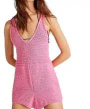 Free People Beach Womens Pink Crochet Clear Skies Cross Back Romper Sz XS NWT