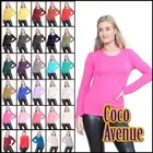 Ladies Round Neck Top Long Sleeve T-Shirt Stretchy Jersey Plain Basic Casual Top