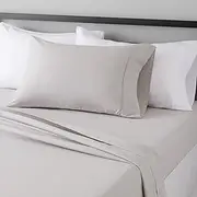 Amazon Basics Lightweight Super Soft Easy Care Microfiber Bed Sheet Set with 36-cm Deep Pockets - Single, Light Gray