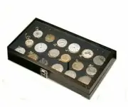 Key Lock Glass Top 18 Pocket Watch Display Case Black, Red, White or Grey Liner