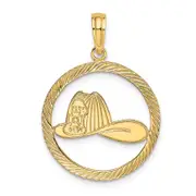 14K Yellow Gold Fireman Helmet In Disk Charm