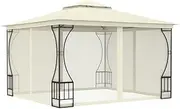 300 x 300 x 265 cm Gazebo with Netting, UV Resistant Tent, Permanent Steel Canopy for Patio Lawn Garden, Easy to Assemble, Cream