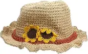 [SAFIGLE] Girls Children's Straw Sun Hat Wide Brim Beach Hat Sun Protection for Summer Light Brown