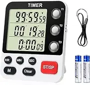 QINFIEY Digital 3 Channels Kitchen Cooking Multiple Timer with Large LCD Count Up Down Stopwatch ON Off Switch Timer for Teaching Reading 3-Level Adjustable Volume with Magnetic Back (Style C)