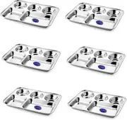 Divided Partition Dinner Mess Tray Plates Thali with Deep Compartment Set of 6