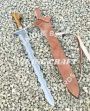 Custom Handmade Carbon Steel Moro Kris 2 Philippines Sword With Leather Sheath