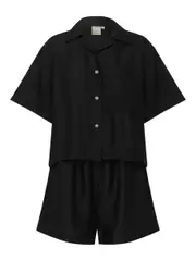 Deiji Studios | The 04 Linen Short Sleeve Short Set Black | The UNDONE