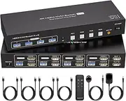 4K Dual Monitor HDMI KVM Switch 4 Computers 2 Monitors 4K 60Hz 2K 120Hz 4 Port KVM Switches for Four PCs Share 2 Display and Four USB Devices with Remote Control,USB Cables and Power Adapter