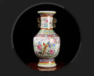 景德鎮陶瓷器仿乾隆年粉彩花鳥雙耳落地大花瓶仿古客廳裝飾品擺件