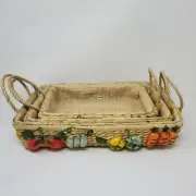 New set of Three straw Nesting Baskets in Veggie theme