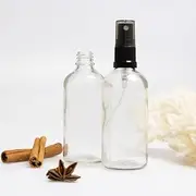 RZN 5 Pack 100ml Empty Glass Bottle With Black Basic Spray Pump | Clear Colour Reusable Atomiser Travel Sprays, Fine Mist Aluminium Spray